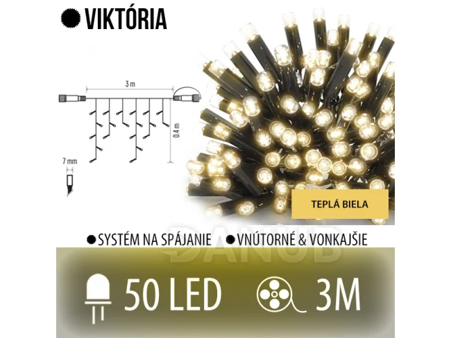 Viktória spojovateľná led svetelná záclona vonkajšia - 50led - 3m teplá biela