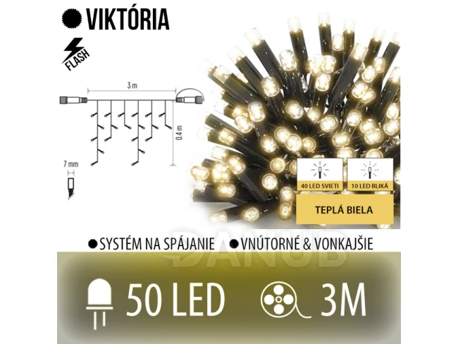 Viktória spojovateľná led svetelná záclona vonkajšia flash - 50led - 3m teplá biela / flash prebliknutie teplá biela