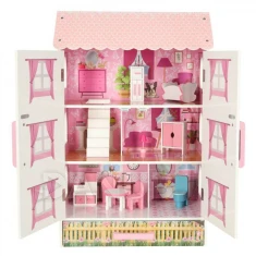Otvárací drevený domček pre bábiky - ružový - 80cm