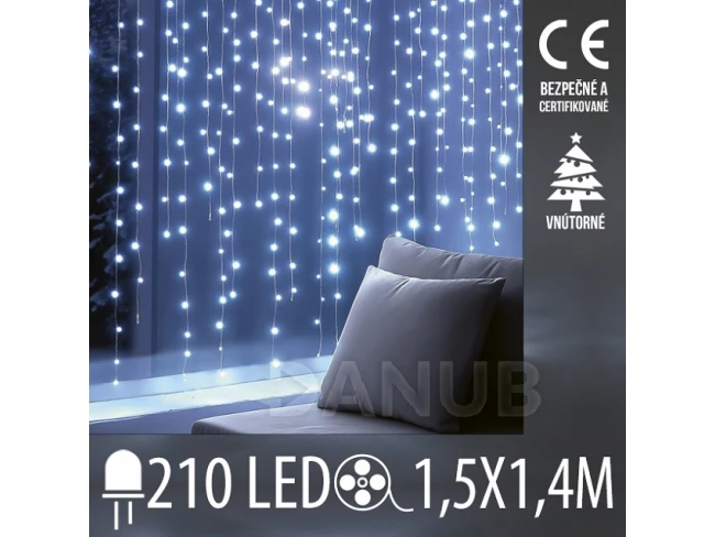 Vianočná DOT Led svetelná záclona vnútorná - 210led - 1,5x1,4m - studená biela