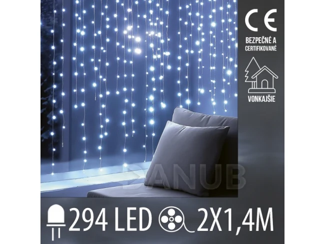 Vianočná DOT Led svetelná záclona vonkajšia - 294led - 2x1,4m - studená biela