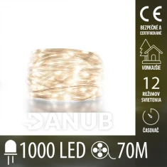 Vianočná Led DOT svetelná reťaz vonkajšia - 1000led - 70m - programy - časovač - teplá biela