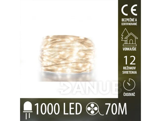 Vianočná Led DOT svetelná reťaz vonkajšia - 1000led - 70m - programy - časovač - teplá biela