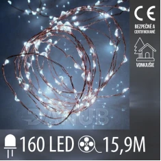 Vianočná led svetelná mikro reťaz vonkajšia - 160led - 15,9m - studená biela
