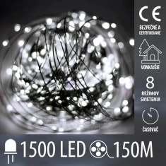 Vianočná led svetelná mikro reťaz vonkajšia - programy - časovač - ovládač - 1500led - 150m - studená biela