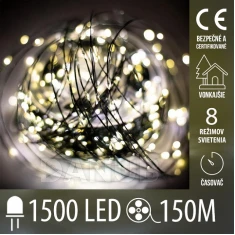 Vianočná led svetelná mikro reťaz vonkajšia - programy - časovač - ovládač - 1500led - 150m - teplá biela