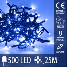 Vianočná led svetelná reťaz na spájanie vonkajšia - programy - 500led - 25m - modrá