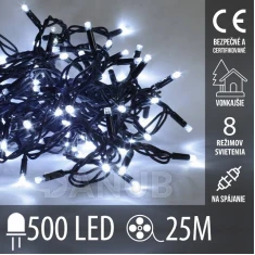 Vianočná led svetelná reťaz na spájanie vonkajšia - programy - 500led - 25m - studená biela