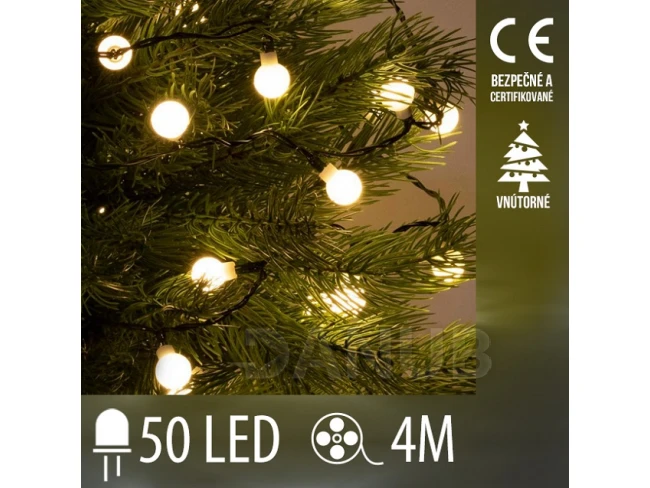 Vianočná led svetelná reťaz vnútorná - 50led - 4m teplá biela