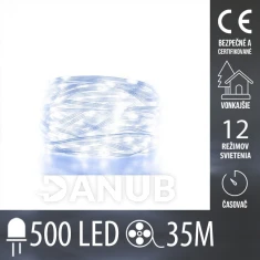 Vianočná Led DOT svetelná reťaz vonkajšia - 500led - 35m - programy - časovač - studená biela