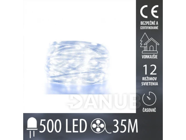 Vianočná Led DOT svetelná reťaz vonkajšia - 500led - 35m - programy - časovač - studená biela