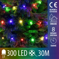 Vianočná led svetelná reťaz vonkajšia - DOT LED - programy, časovač - 300led - 30m - multicolour