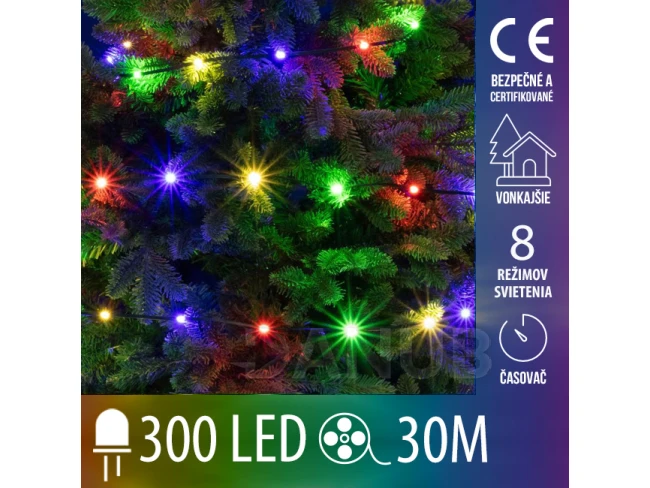Vianočná led svetelná reťaz vonkajšia - DOT LED - programy, časovač - 300led - 30m - multicolour