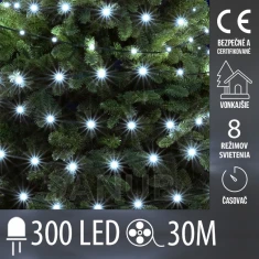 Vianočná led svetelná reťaz vonkajšia - DOT LED - programy, časovač - 300led - 30m - studená biela