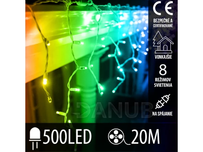 Vianočná led svetelná záclona na spájanie vonkajšia - programy - 500led - 20m multicolour
