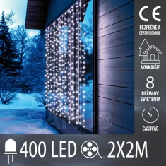 Vianočná led svetelná záclona vonkajšia - DOT LED - programy, časovač - 400led - 2x2m - studená biela