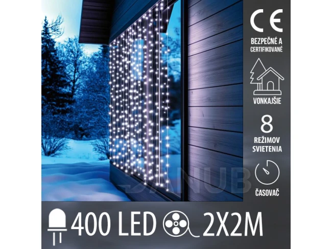 Vianočná led svetelná záclona vonkajšia - DOT LED - programy, časovač - 400led - 2x2m - studená biela