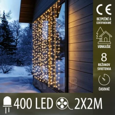 Vianočná led svetelná záclona vonkajšia - DOT LED - programy, časovač - 400led - 2x2m - teplá biela