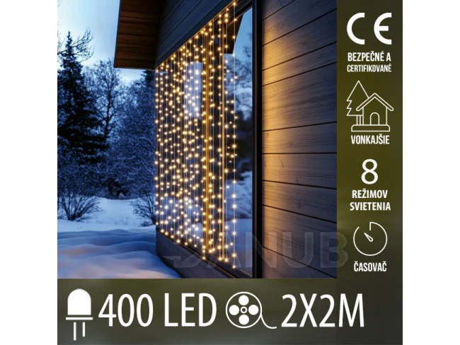 Vianočná led svetelná záclona vonkajšia - DOT LED - programy, časovač - 400led - 2x2m - teplá biela