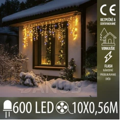 Vianočná svetelná záclona Led DOT vonkajšia flash - 600led - 10x0,56m - teplá biela+studená biela