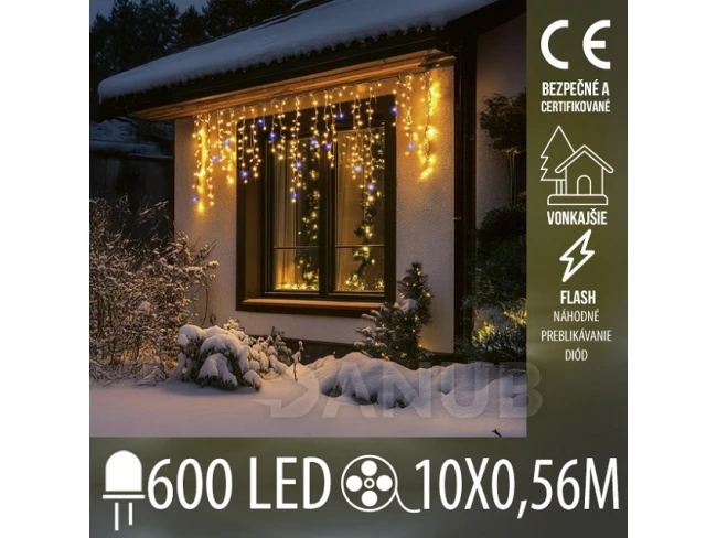 Vianočná svetelná záclona Led DOT vonkajšia flash - 600led - 10x0,56m - teplá biela+studená biela