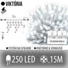 Viktória led svetelná záclona vonkajšia flash - 250led - 15m studená biela / flash prebliknutie studená biela - biely kábel