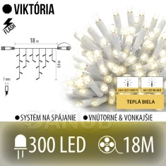 Viktória led svetelná záclona vonkajšia flash - 300led - 18m teplá biela / flash prebliknutie teplá biela - biely kábel