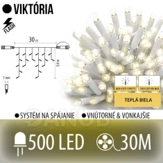 Viktória led svetelná záclona vonkajšia flash - 500led - 30m teplá biela / flash prebliknutie teplá biela - biely kábel
