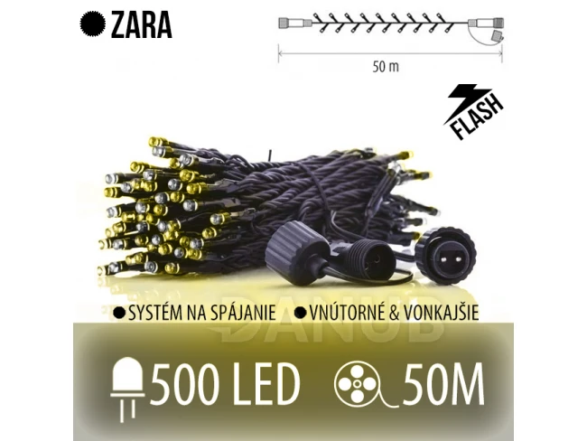 Zara led svetelná reťaz vonkajšia flash - 500led - 50m - teplá biela / flash prebliknutie studená biela