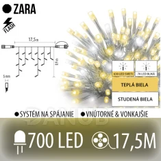 Zara led svetelná záclona vonkajšia flash - 700led - 17,5m teplá biela/flash prebliknutie studená biela - transparentný kábel