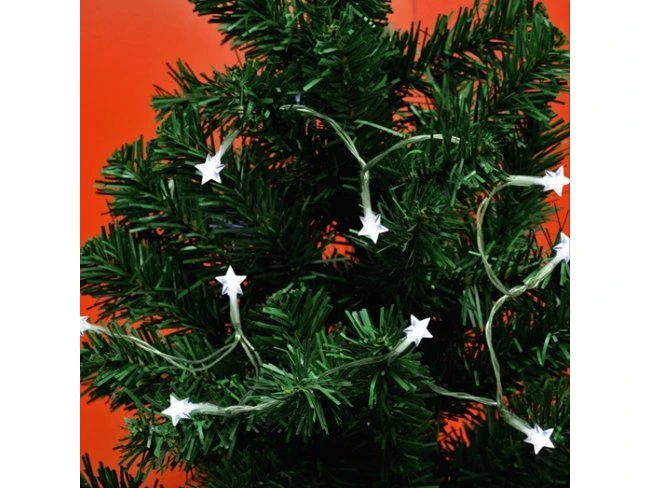 Vianočná LED svetelná reťaz vnútorná na batérie s priesvitným káblom - hviezdičky - 10LED - 0,9M Studená biela