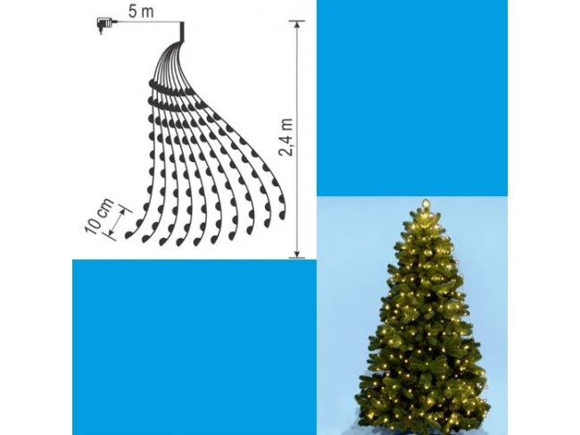 Vianočný LED zväzok svietiacich reťazcov s časovačom - 10 reťazcov po 25ks LED - 2,4m - Teplá biela