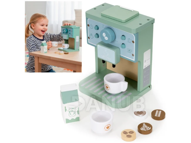 Detský drevený kávovar s pohármi - 8 dielov, viacfarebný