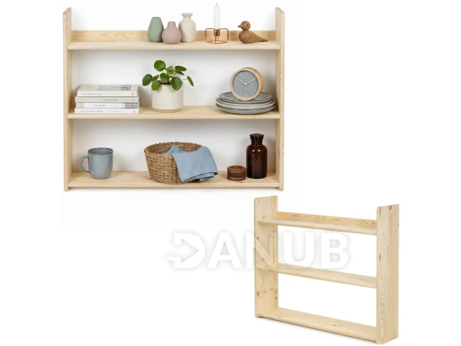 Drevený regál 3-policový - 90 cm - prírodná farba
