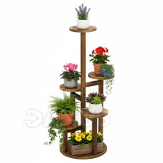 Drevený stojan na kvety so 6 policami - 87 cm - hnedý