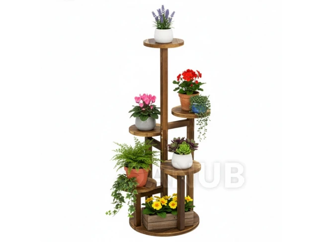 Drevený stojan na kvety so 6 policami - 87 cm - hnedý