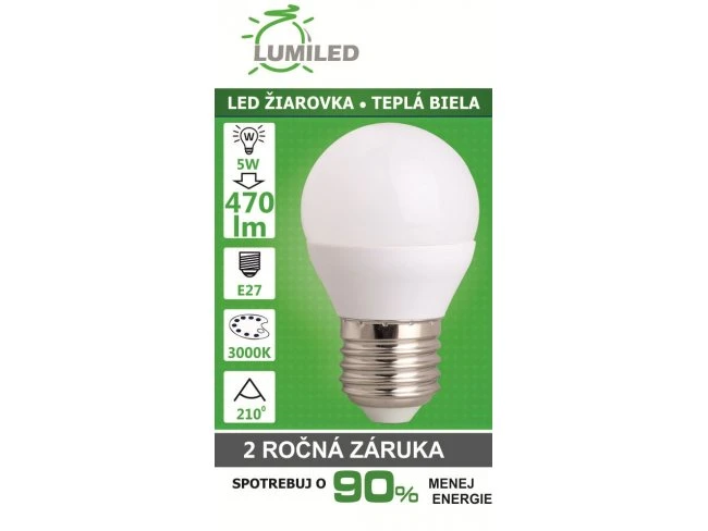 LED ŽIAROVKA E27 5W 470LM TEPLÁ BIELA