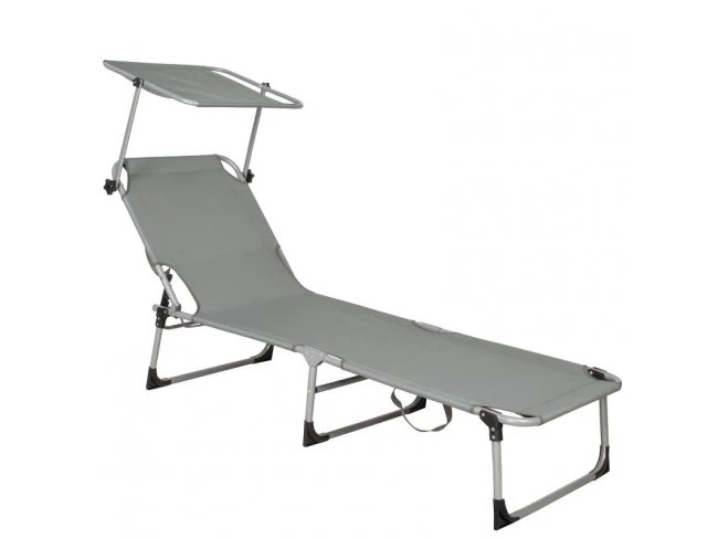 Skladacie záhradné lehátko so strieškou - šedozelená