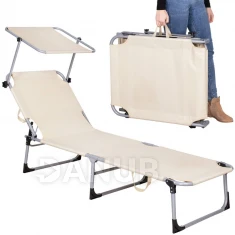 Skladacie záhradné lehátko so strieškou - piesková