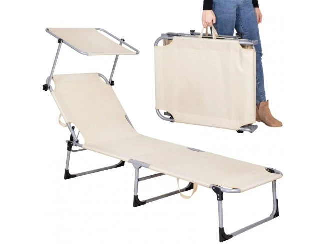 Skladacie záhradné lehátko so strieškou - piesková