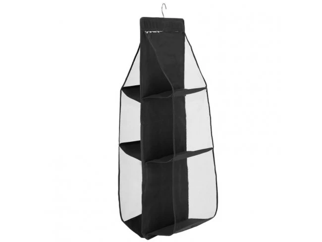 Závesný organizér do šatníka - 6 políc - čierny