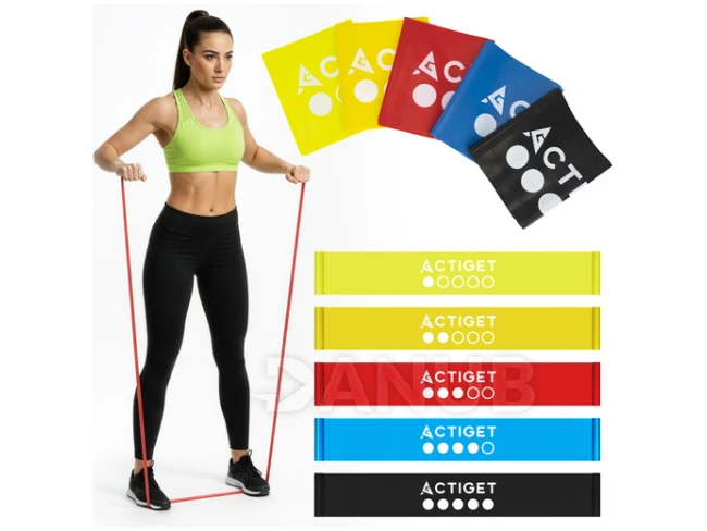 Fitness odporové gumy na cvičenie - sada 5 ks - odpor 1-15 kg