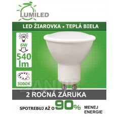 LED ŽIAROVKA GU10 SMD 2835 6W TEPLÁ BIELA