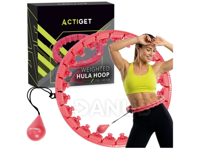 Hula hoop so závažím a výstupkami - 24 skladacích prvkov - červený
