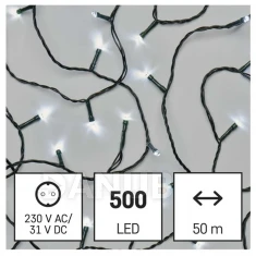 LED vianočná reťaz, 50 m, vonkajšia aj vnútorná, studená biela, programy, časovač