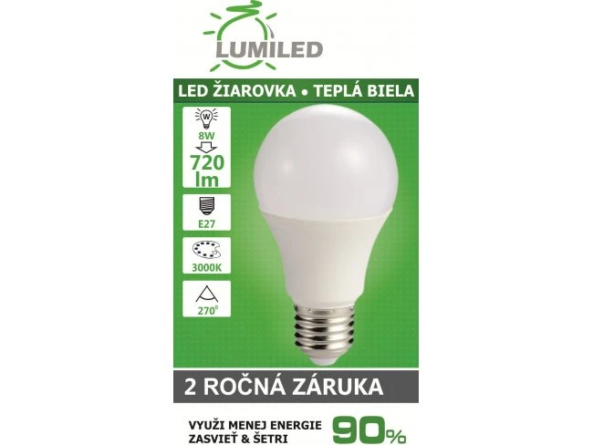 Led žiarovka e27 8w smd2835 teplá biela