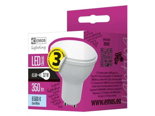 LED žiarovka Classic 4,5W GU10 studená biela