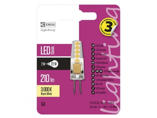 LED žiarovka Classic JC A++ 2W G4 teplá biela