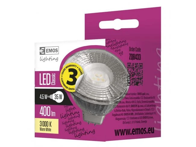 LED žiarovka Classic MR16 4,5W GU5,3 teplá biela