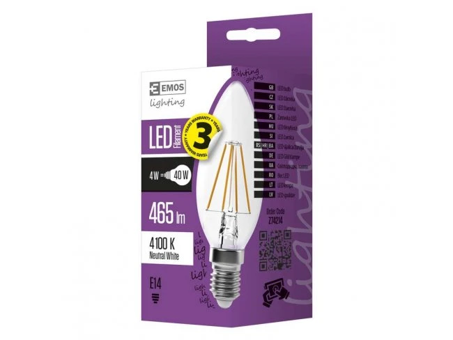 LED žiarovka filament candle A++ 4W E14 neutrálna biela